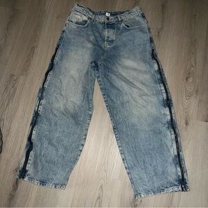 COLLUSION Wide Leg Jeans Size 32 Midwash Blue Side Zip